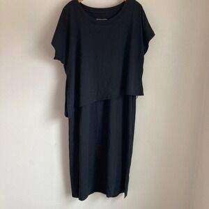 Soft Surroundings Black Pima Cotton Modal Double Layer Midi Dress Large